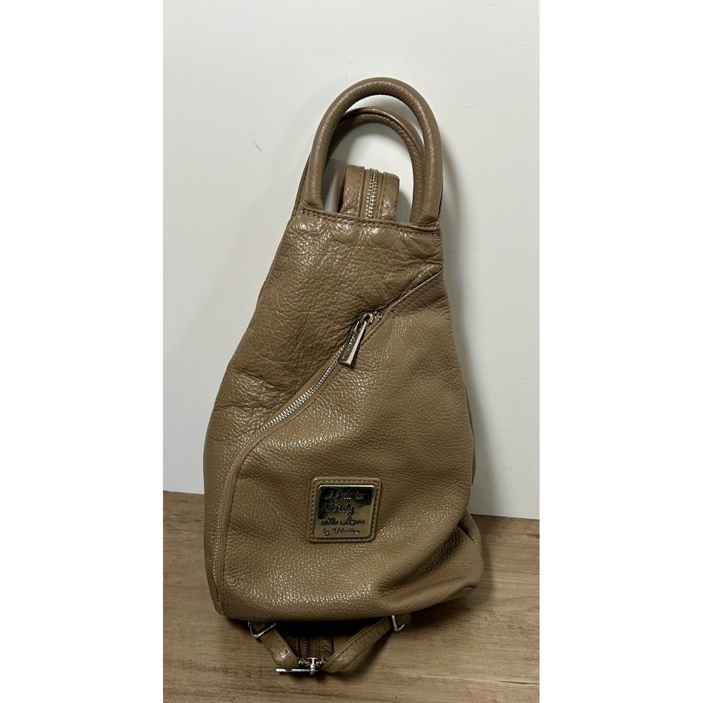 Valentina Made in Italy Sling Pebbled Leather Backpack Bag In Taupe‎
